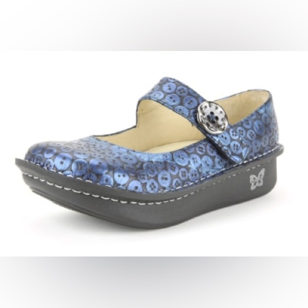 Alegria Paloma Button Up Mary Jane Shoes Size 42 Metallic Blue
